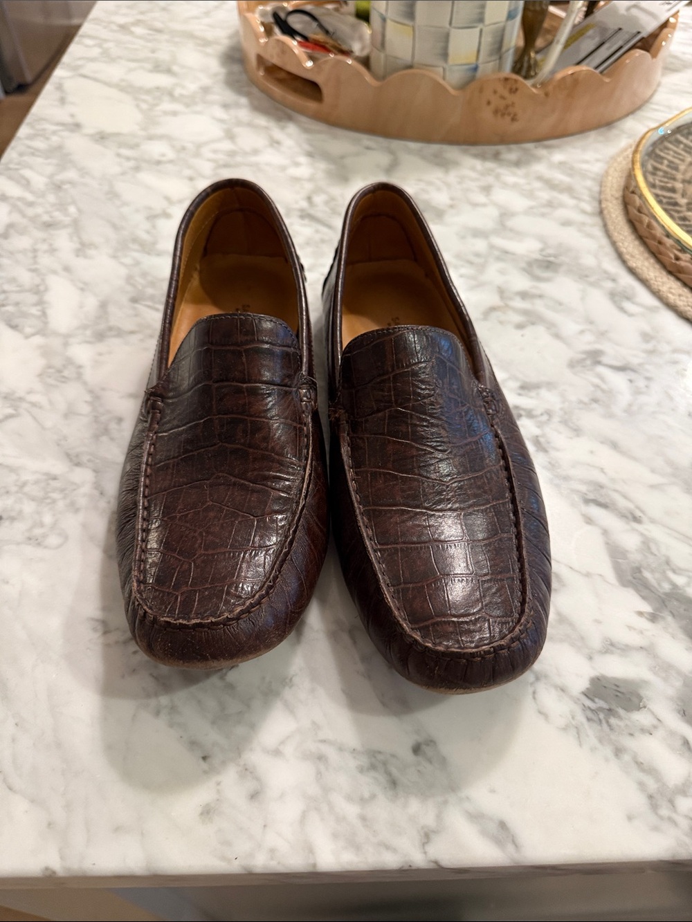Saks Fifth Avenue Brown Croc-Embossed Leather Slip-On Loafers
